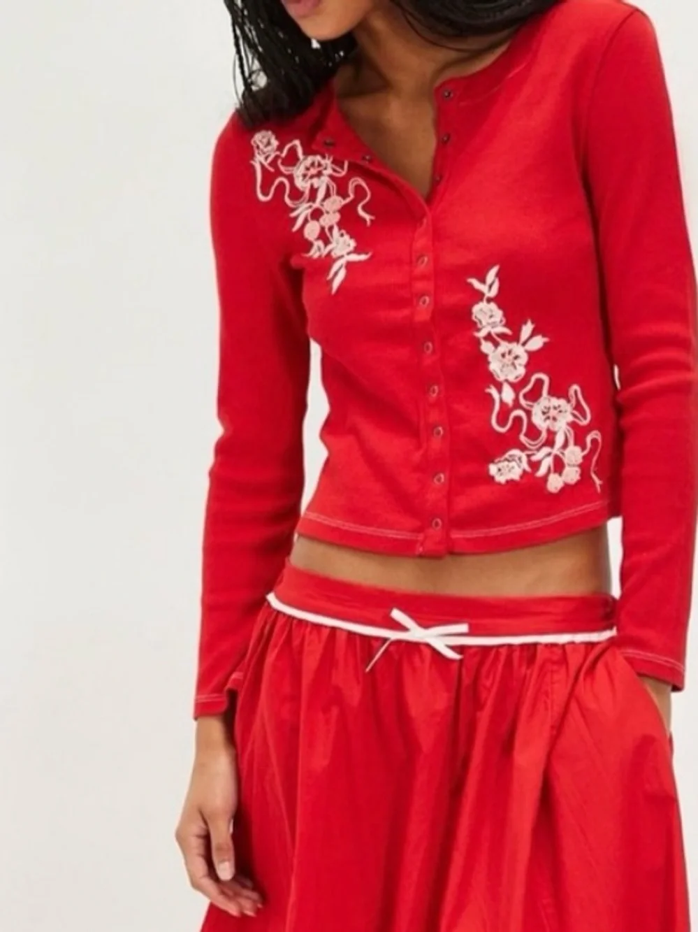 NEW Free People Candy Cane Lane Beaded Long Sleeve Snap Buttons Top Sz XS